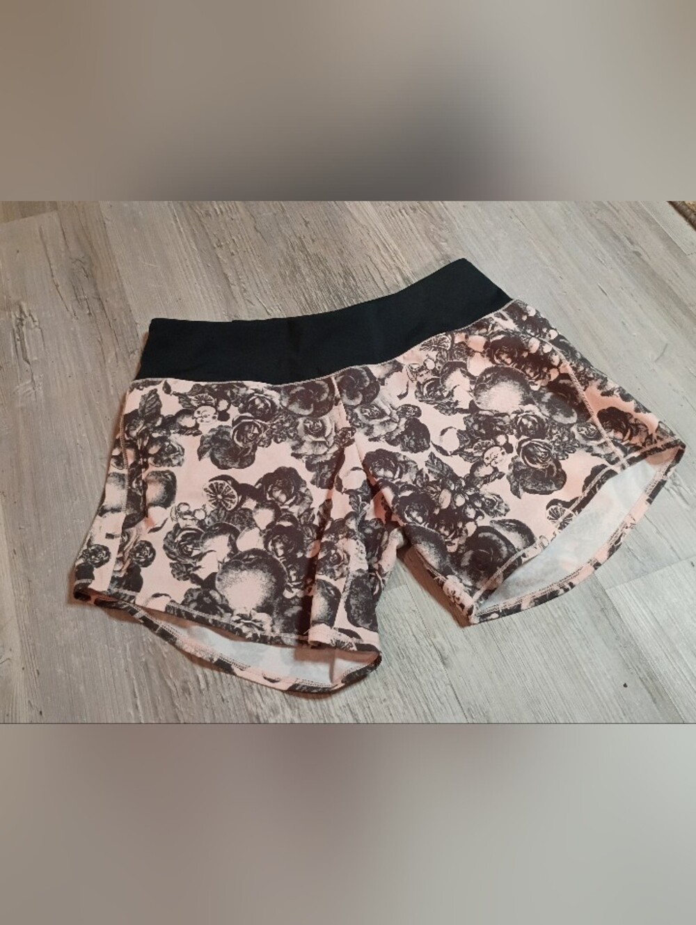 oiselle Pink Floral Print Running Shorts with Black Waistband